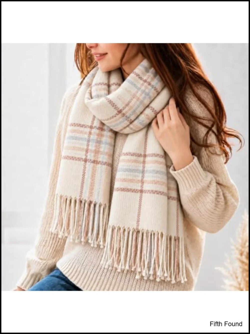 Oversized Plaid Winter Scarf with Tassels 100% Polyester
